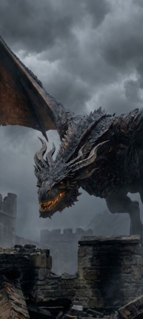 Dragon Over Ruins live wallpaper by ScreenLux playing on a phone