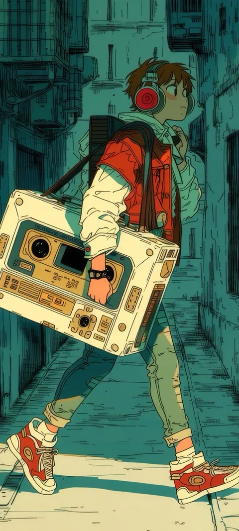 Boombox Stroll — Retro wallpaper for iPhone and Android by ScreenLux