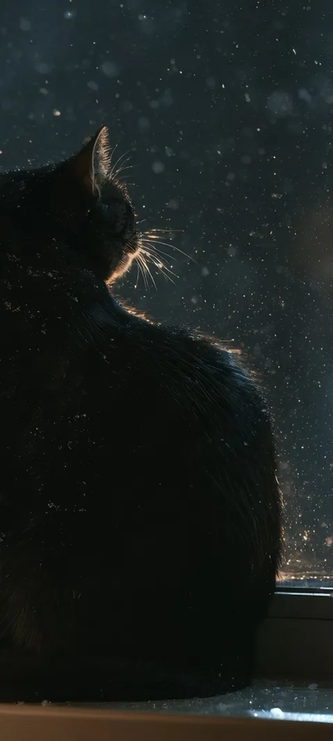 Cat Staring Out — Winter wallpaper for iPhone and Android by ScreenLux