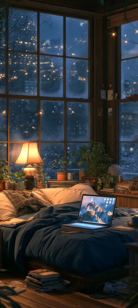Cozy Winter Evening — Purple wallpaper for iPhone and Android by ScreenLux
