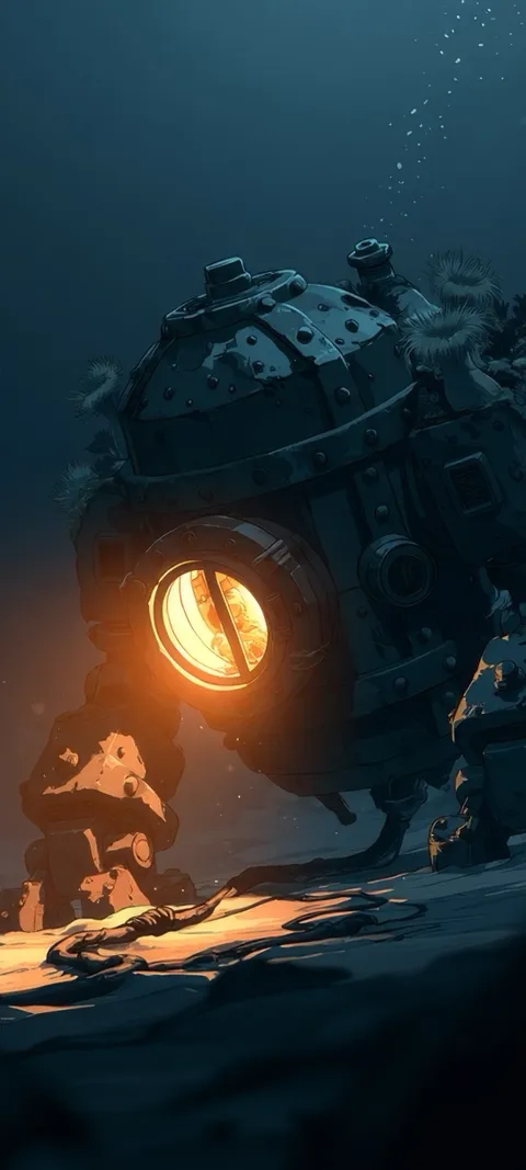 Deep Sea Robot — Gold wallpaper for iPhone and Android by ScreenLux