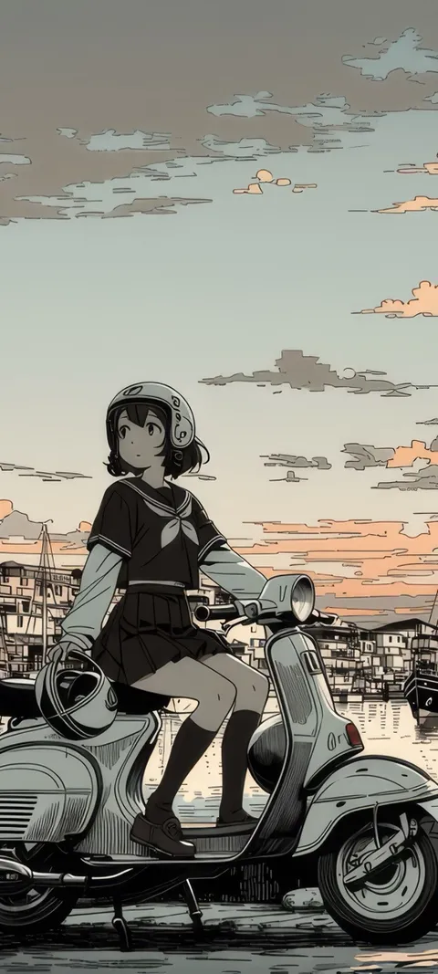 Harbor Ride — Anime wallpaper for iPhone and Android by ScreenLux