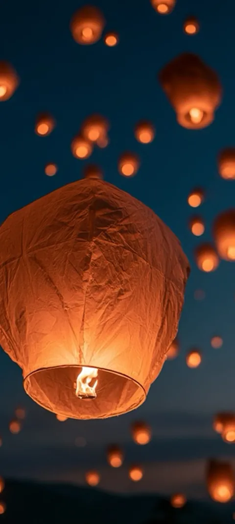 Lanterns In Sky — Fall wallpaper for iPhone and Android by ScreenLux