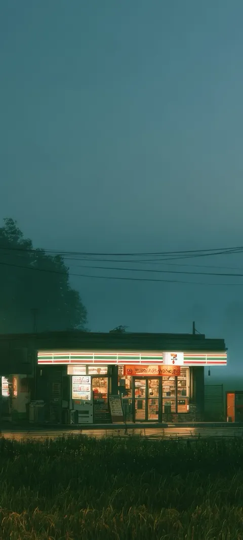 Misty Night Store — City wallpaper for iPhone and Android by ScreenLux