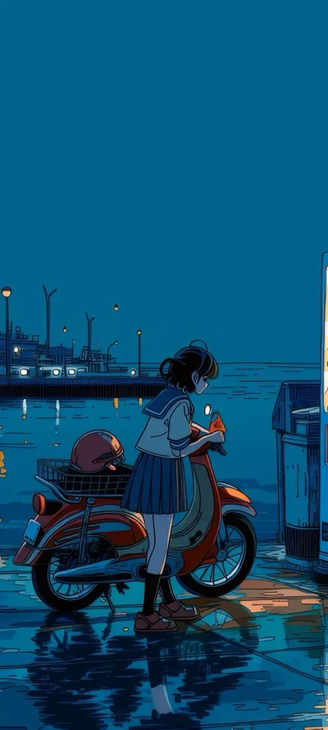 Moped Night — Anime wallpaper for iPhone and Android by ScreenLux