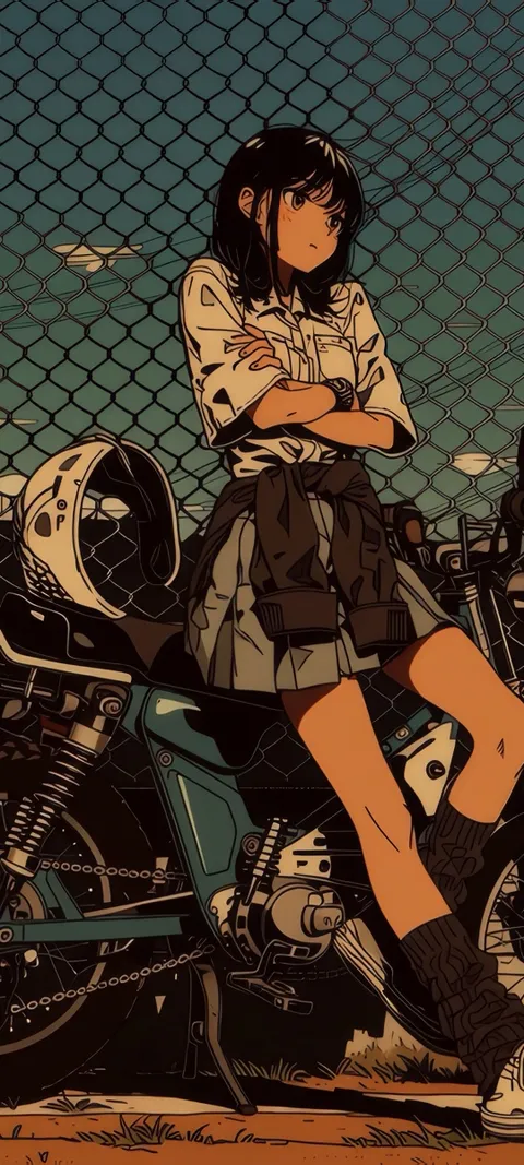 Motorcycle Girl — Retro wallpaper for iPhone and Android by ScreenLux