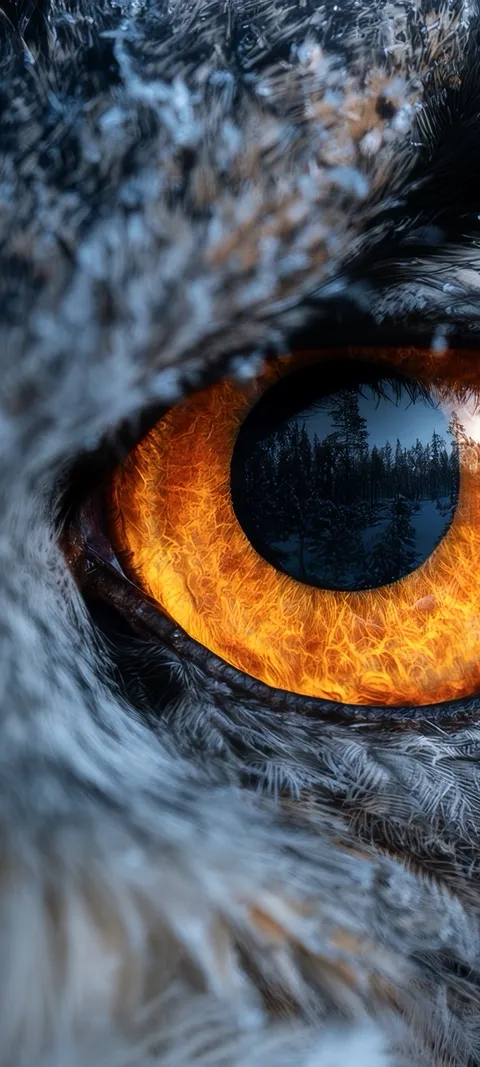 Owl Eye Reflection — Winter wallpaper for iPhone and Android by ScreenLux