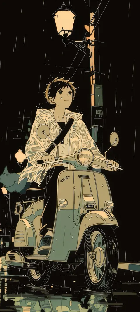 Rainy Ride — Anime wallpaper for iPhone and Android by ScreenLux