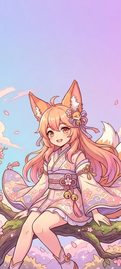 Sakura Kitsune — Easter wallpaper for iPhone and Android by ScreenLux