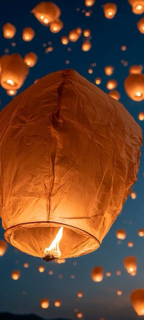 Sky Lantern Festival — Fall live wallpaper for iPhone and Android by ScreenLux